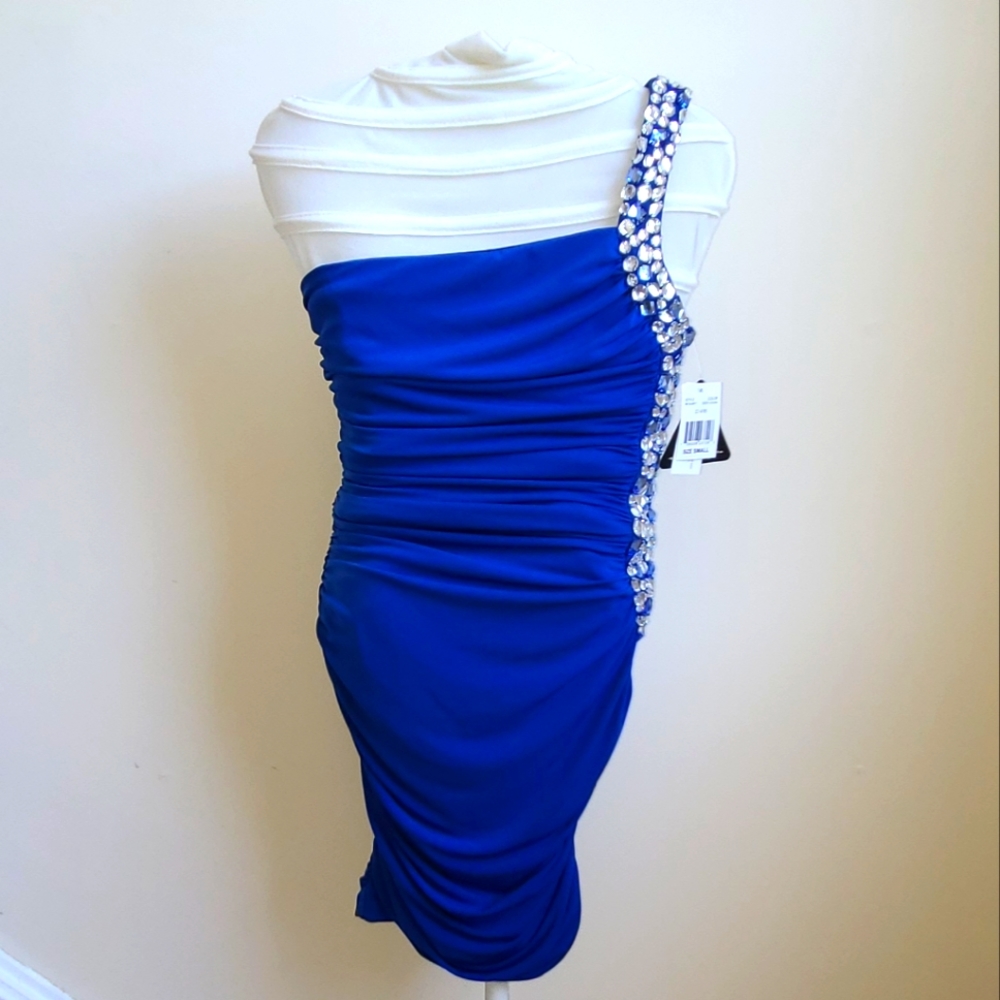 Blue One Strapped Mini Dress with Gems 💎👗 NWT